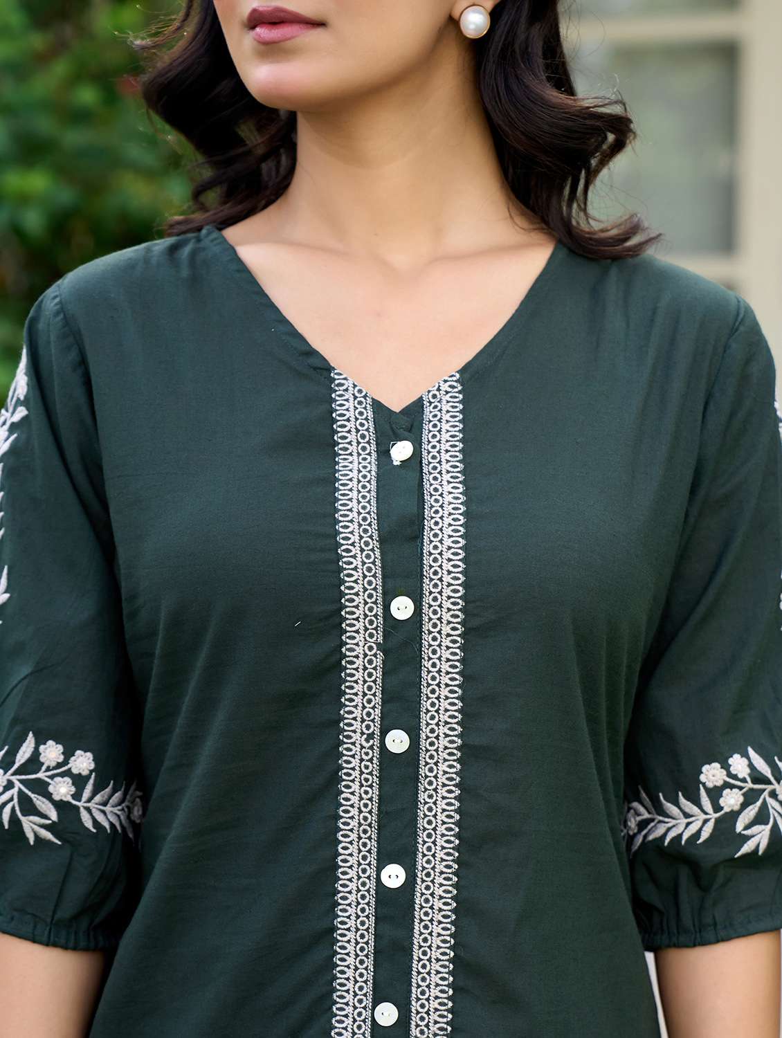 women solid with work puff sleeve ethnic top - 21994518 - Standard Image - 3