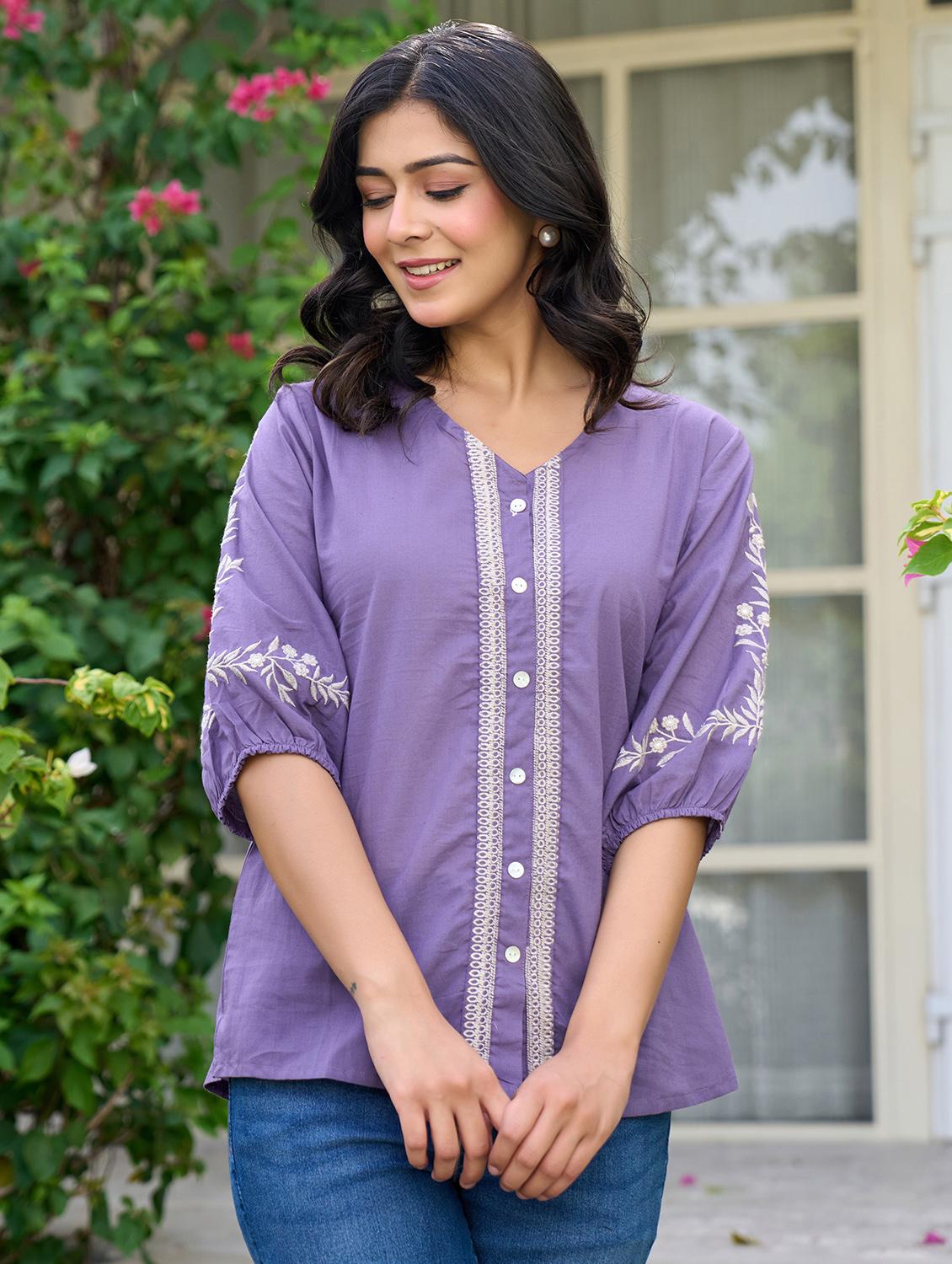 women solid with work puff sleeve ethnic top - 21994519 - Zoom Image - 0