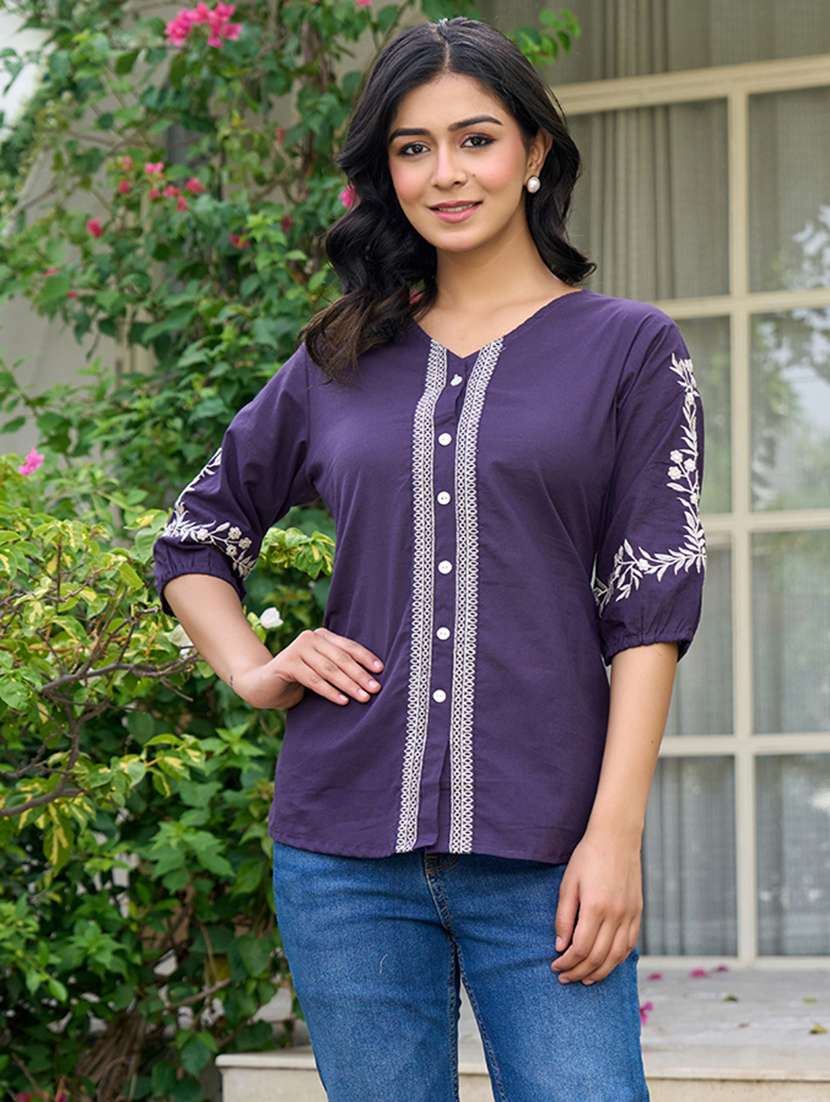 women solid with work puff sleeve ethnic top - 21994520 - Zoom Image - 0