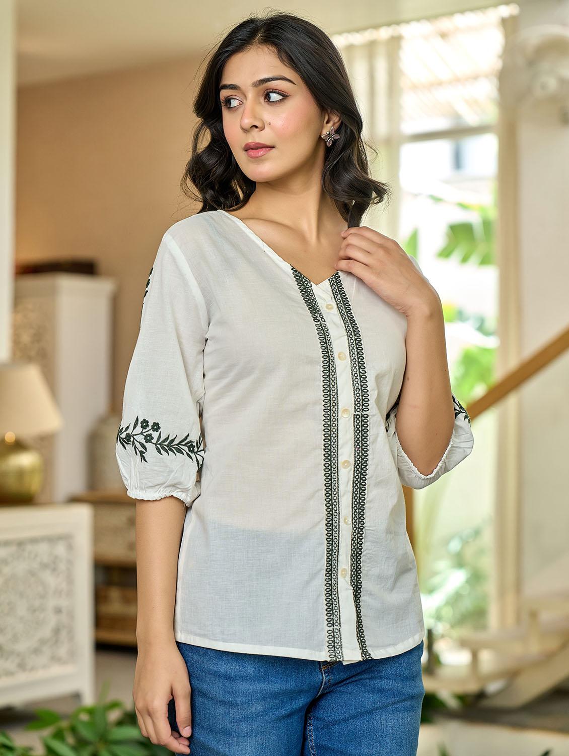 women solid with work puff sleeve ethnic top - 21994521 -  Zoom Image - 0