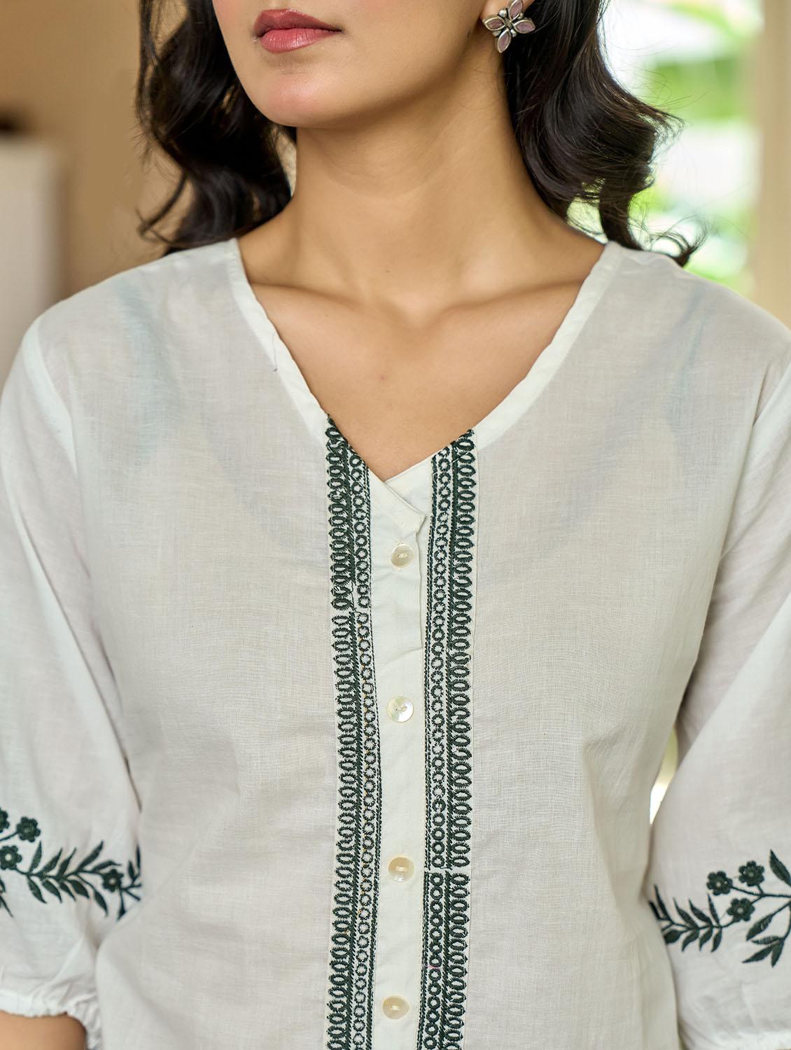 women solid with work puff sleeve ethnic top - 21994521 - Standard Image - 3