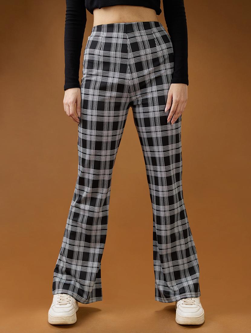 globus women black checkered mid rise flared trousers - 21994542 -  Zoom Image - 0