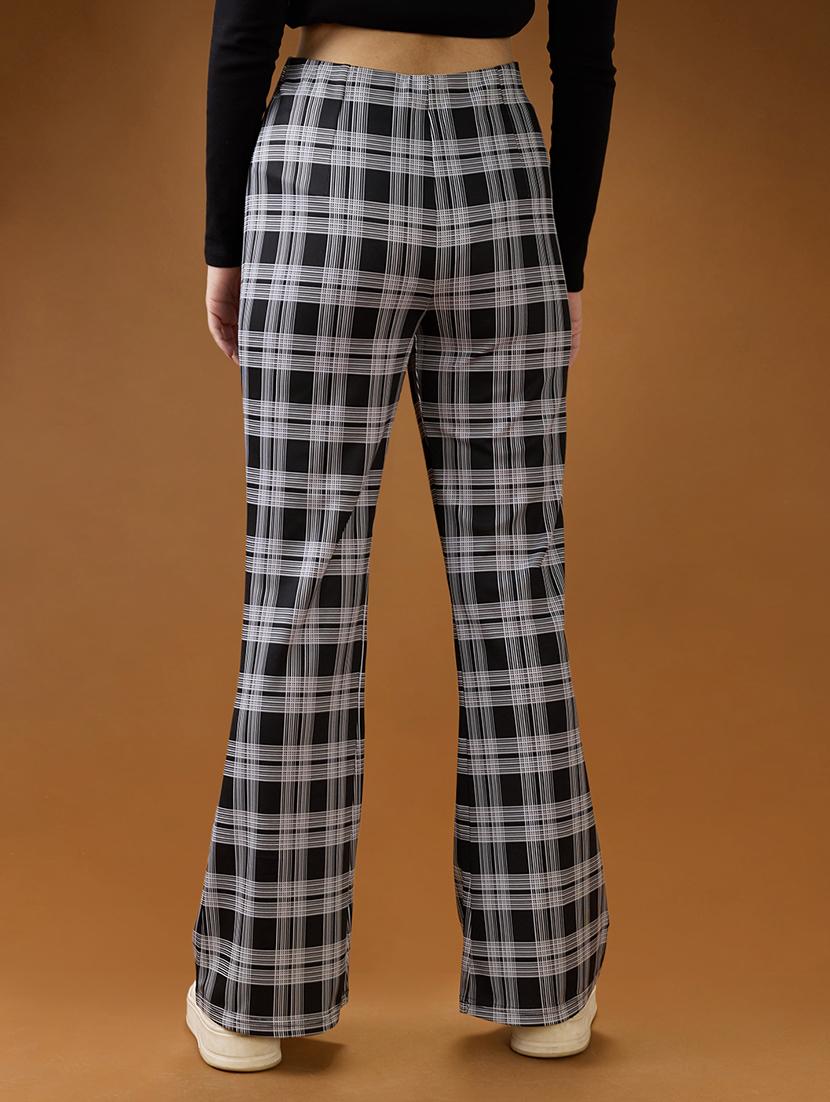 globus women black checkered mid rise flared trousers - 21994542 - Standard Image - 3