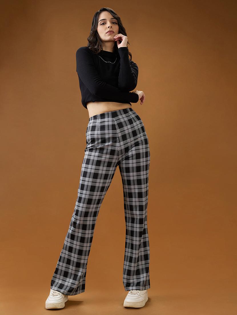 globus women black checkered mid rise flared trousers - 21994542 - Standard Image - 5