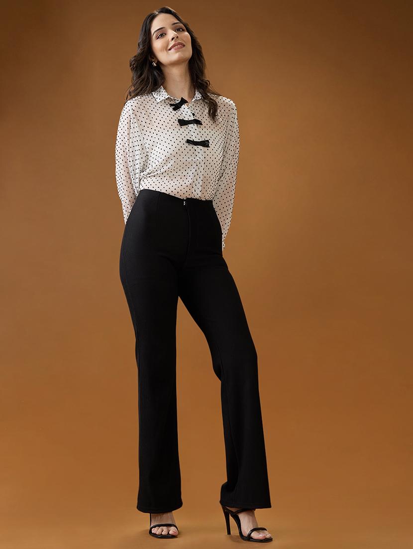 women solid high rise globus women black striped mid rise straight fit trousers trouser - 21994547 - Standard Image - 5