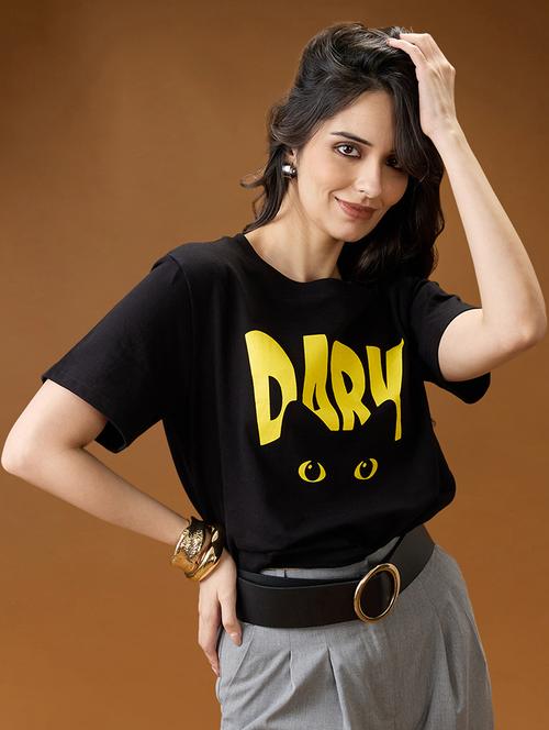 women black printed short sleeve boxy t-shirt - 21994569 -  Standard Image - 0