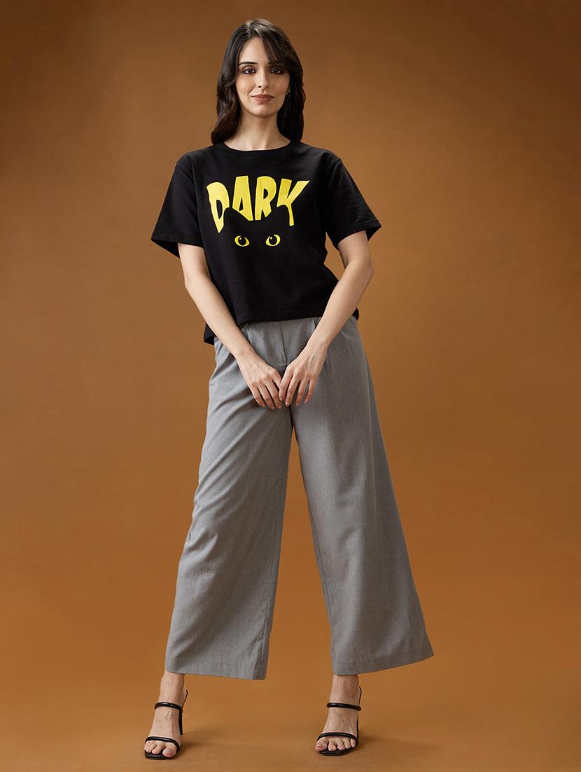women black printed short sleeve boxy t-shirt - 21994569 - Standard Image - 3