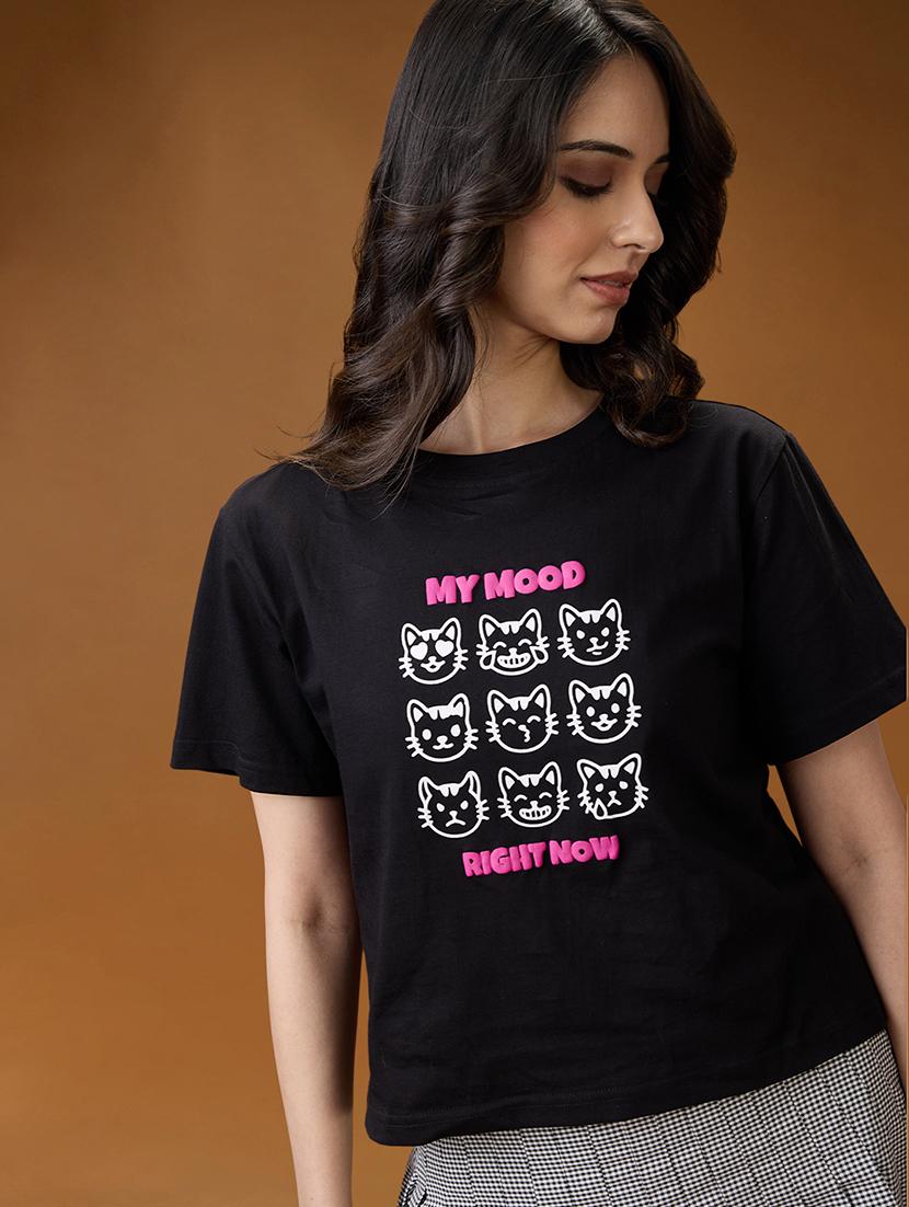 women black printed boxy t-shirt