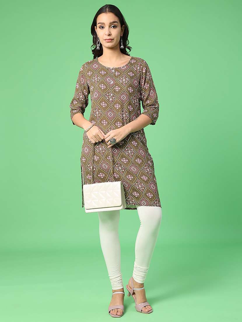 women printed three quarter sleeve straight kurta - 21994604 -  Standard Image - 3