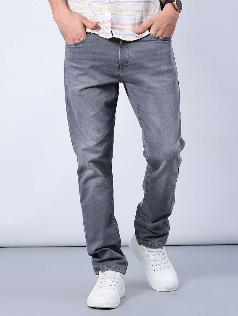 men washed mid rise full length jeans