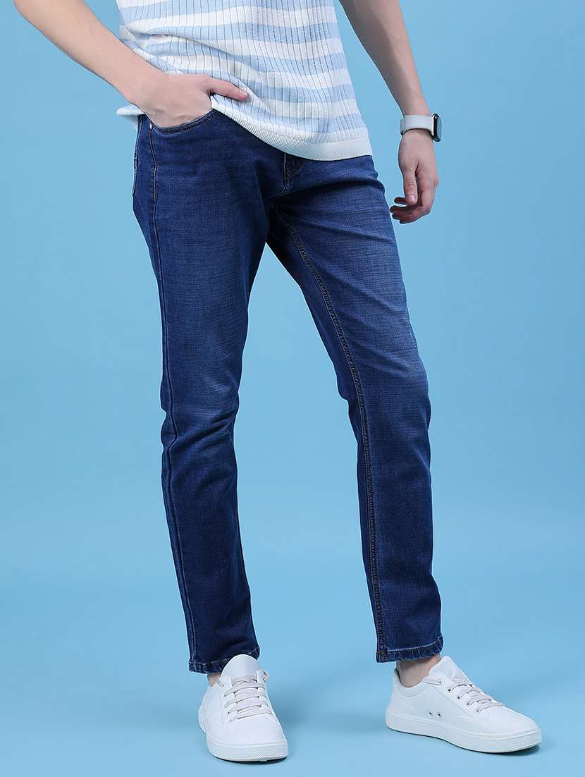 men solid mid rise slim fit jean