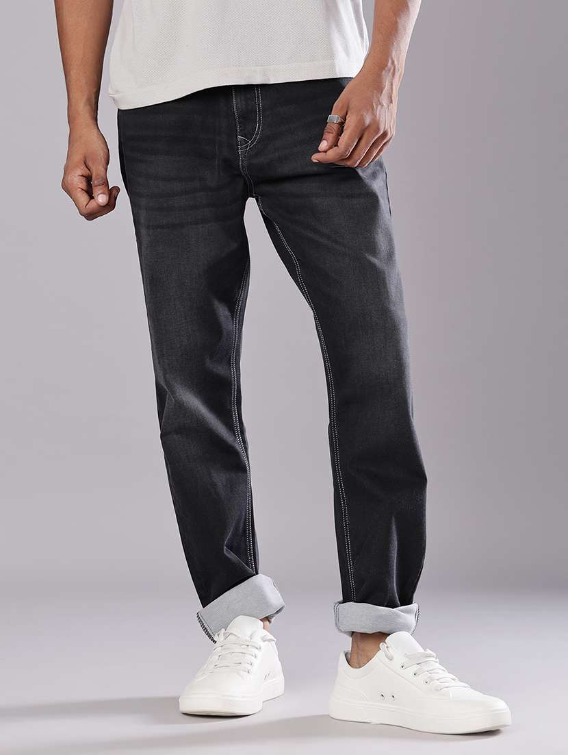 men solid mid rise slim fit jean