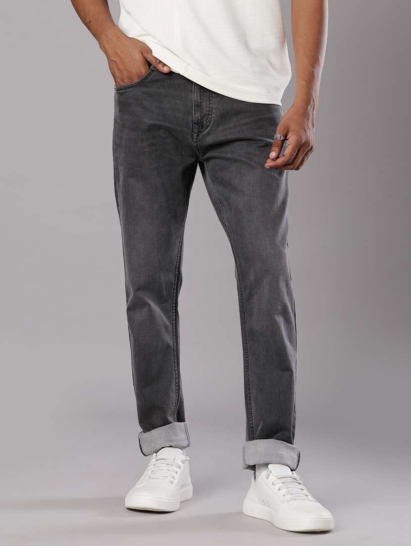 men solid mid rise slim fit jean