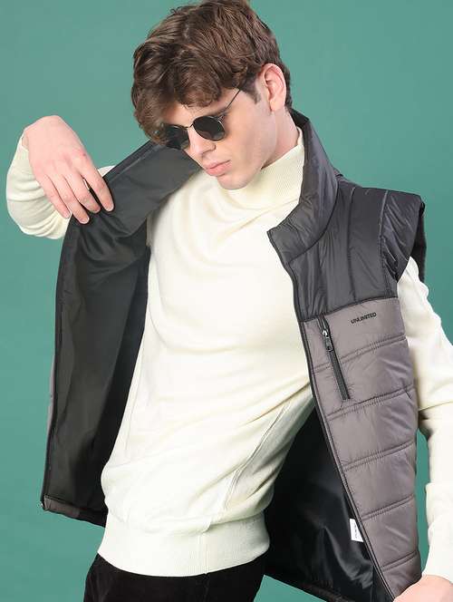 men color block sleeveless regular fit puffer jacket - 21994735 -  Standard Image - 0