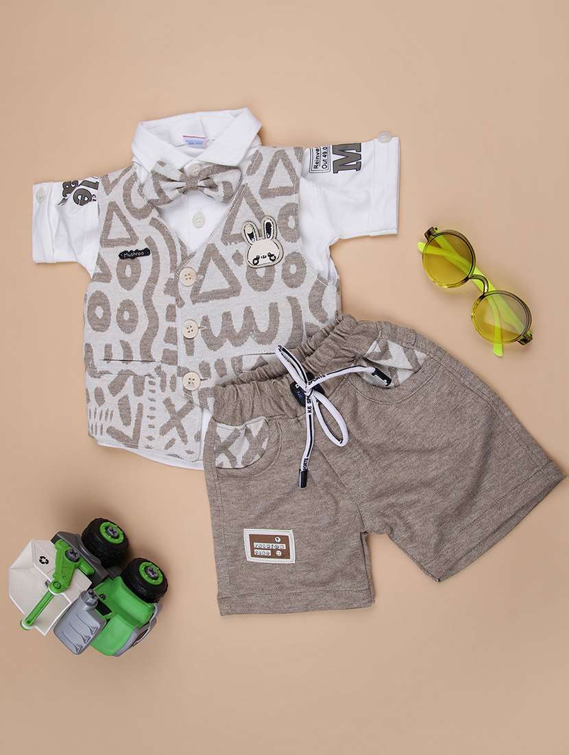 boys printed shirt & shorts casual wear set