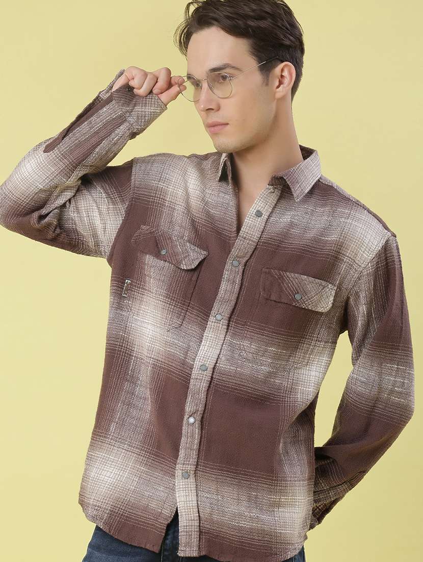 men checkered long sleeve regular fit casual shirt