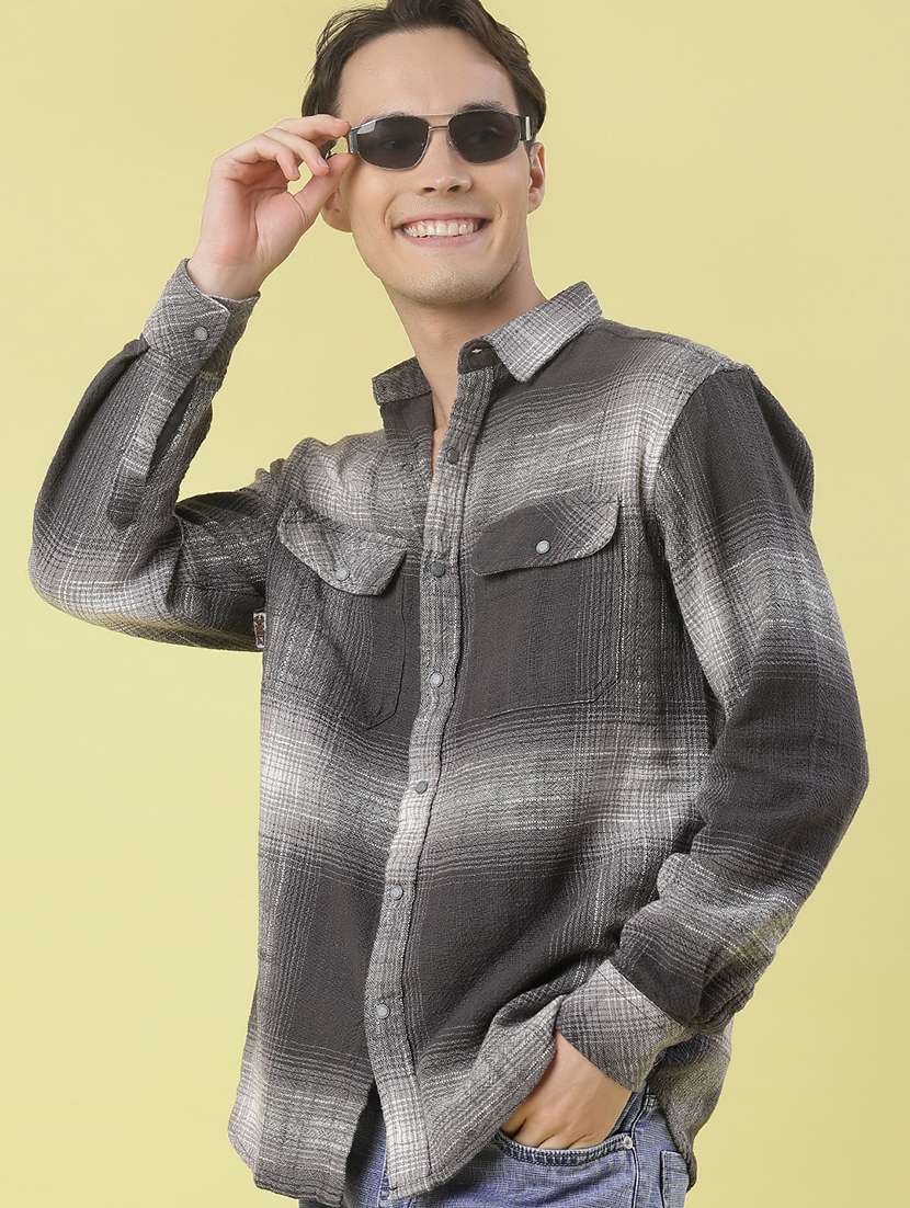 men checkered long sleeve regular fit casual shirt