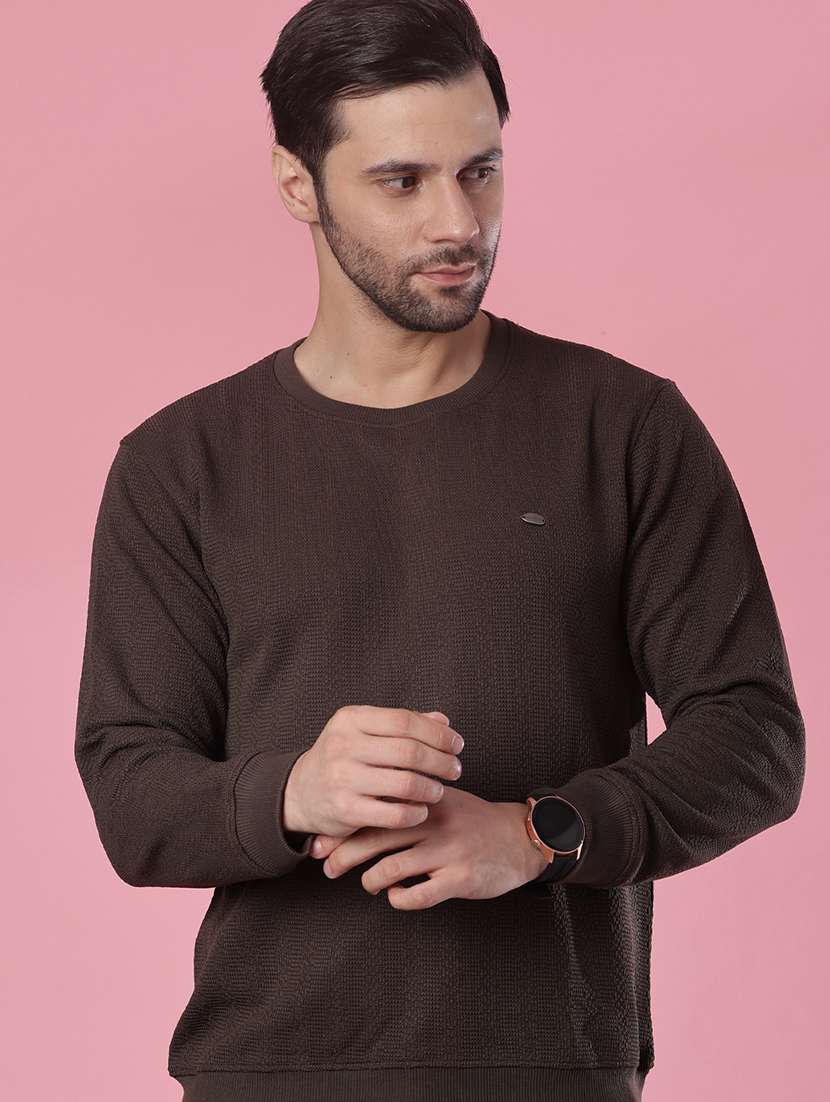 men self design long sleeve regular fit pullover 