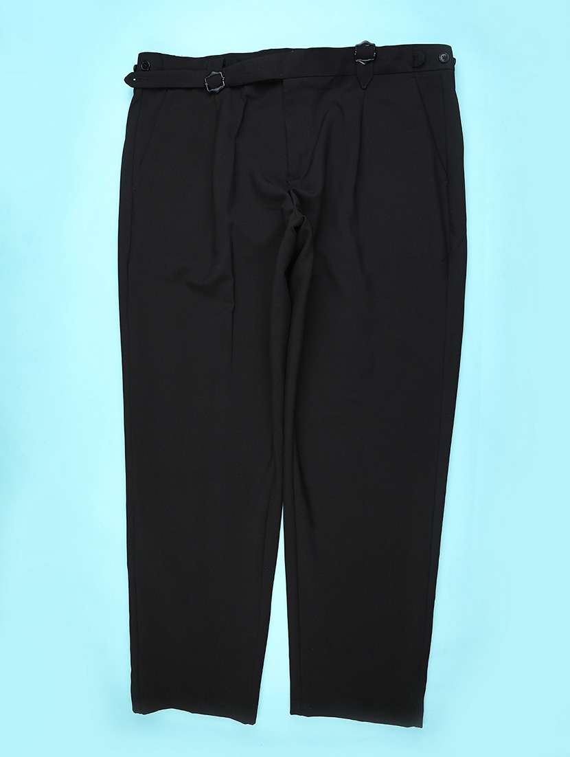 men solid mid rise pleated formal trouser