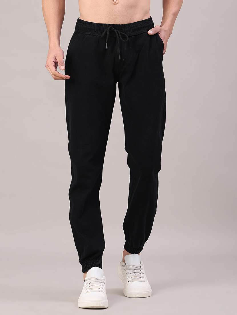 men solid mid rise regular fit jogger