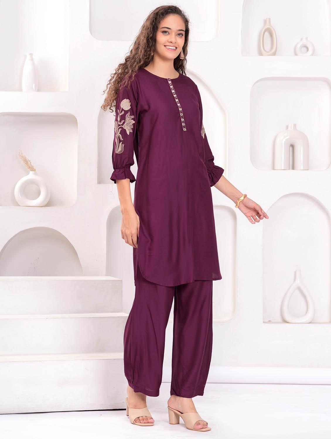 women embroidered kurta and palazzo set - 21995115 - Standard Image - 3