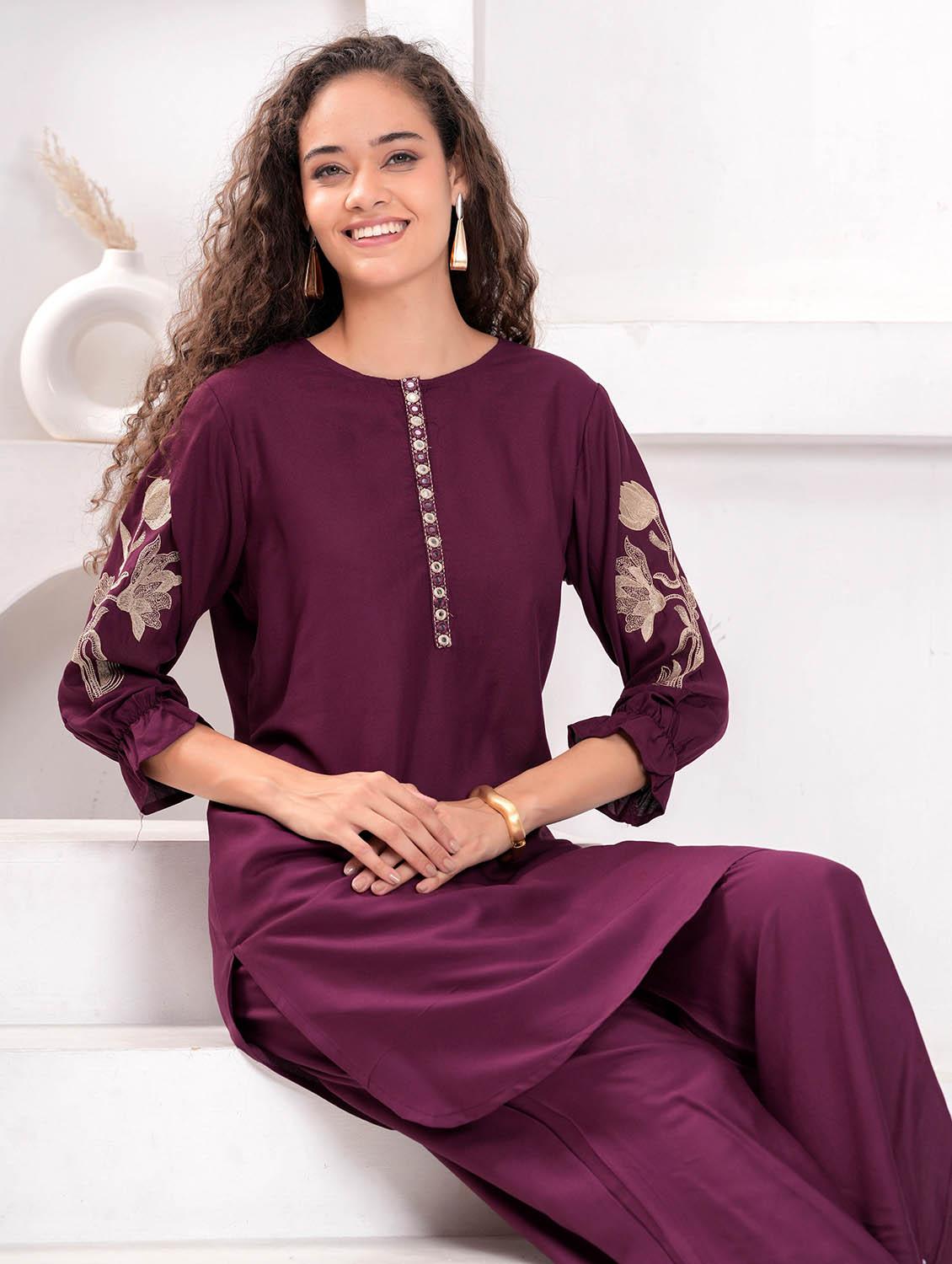 women embroidered kurta and palazzo set - 21995115 - Standard Image - 5