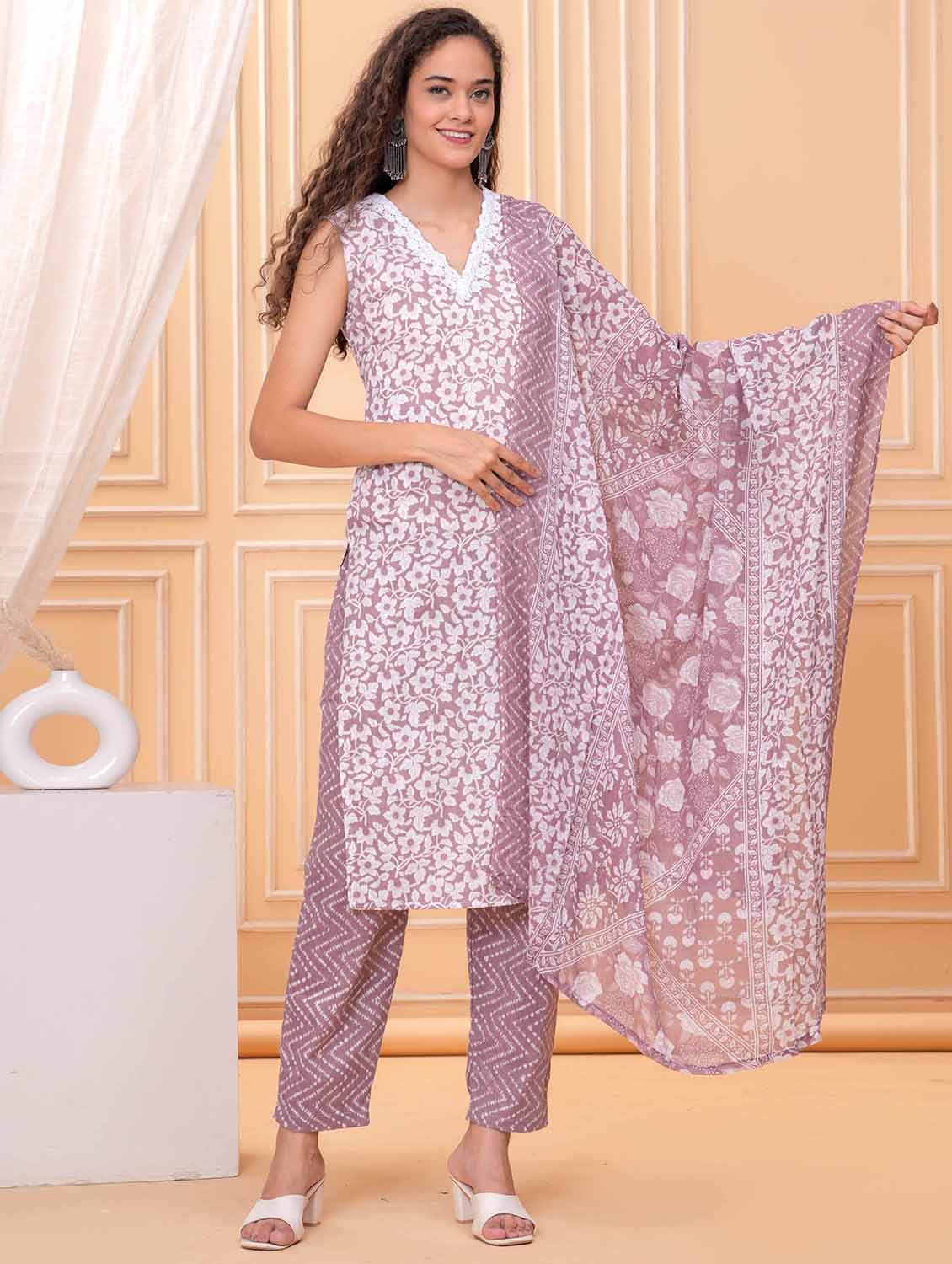 women floral printed sleeveless kurta pant with dupatta set - 21995134 -  Zoom Image - 0