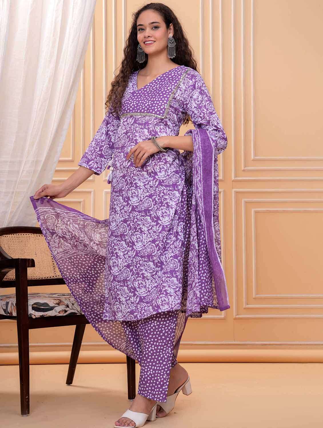 women floral printed three quarter sleeve kurta pant with dupatta set - 21995150 -  Standard Image - 3