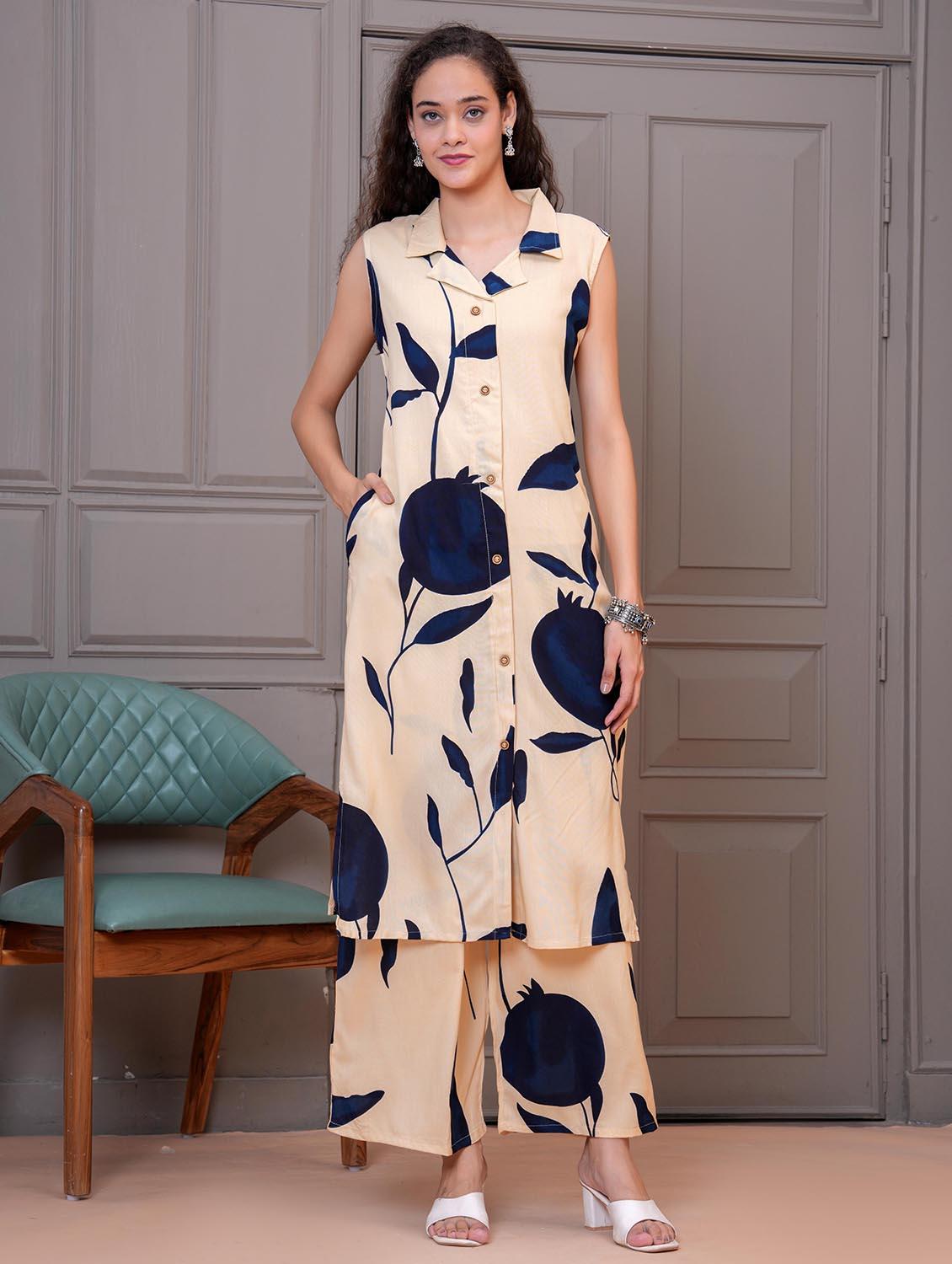 women printed sleeveless kurta and palazzo set - 21995171 -  Zoom Image - 0
