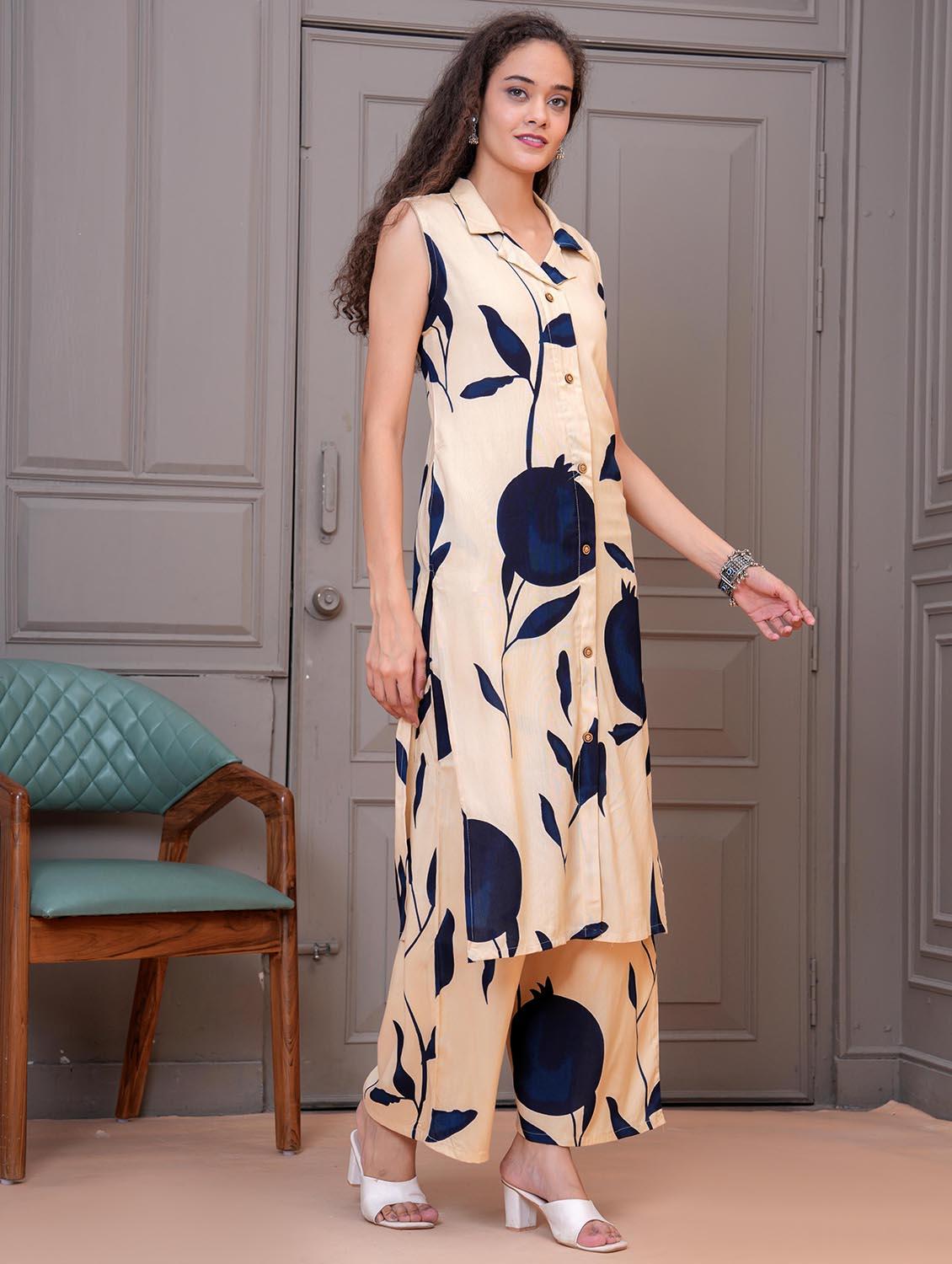 women printed sleeveless kurta and palazzo set - 21995171 - Standard Image - 5
