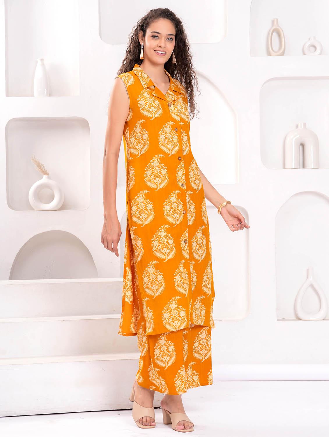 women printed sleeveless kurta and palazzo set - 21995173 - Standard Image - 3