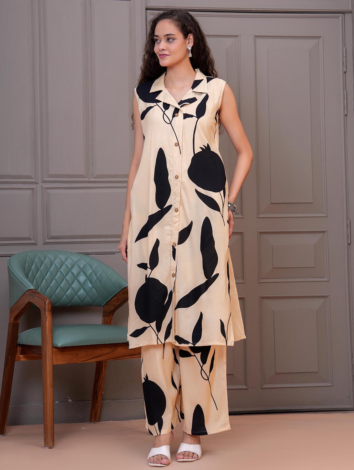 women printed sleeveless kurta and palazzo set - 21995174 - Standard Image - 5