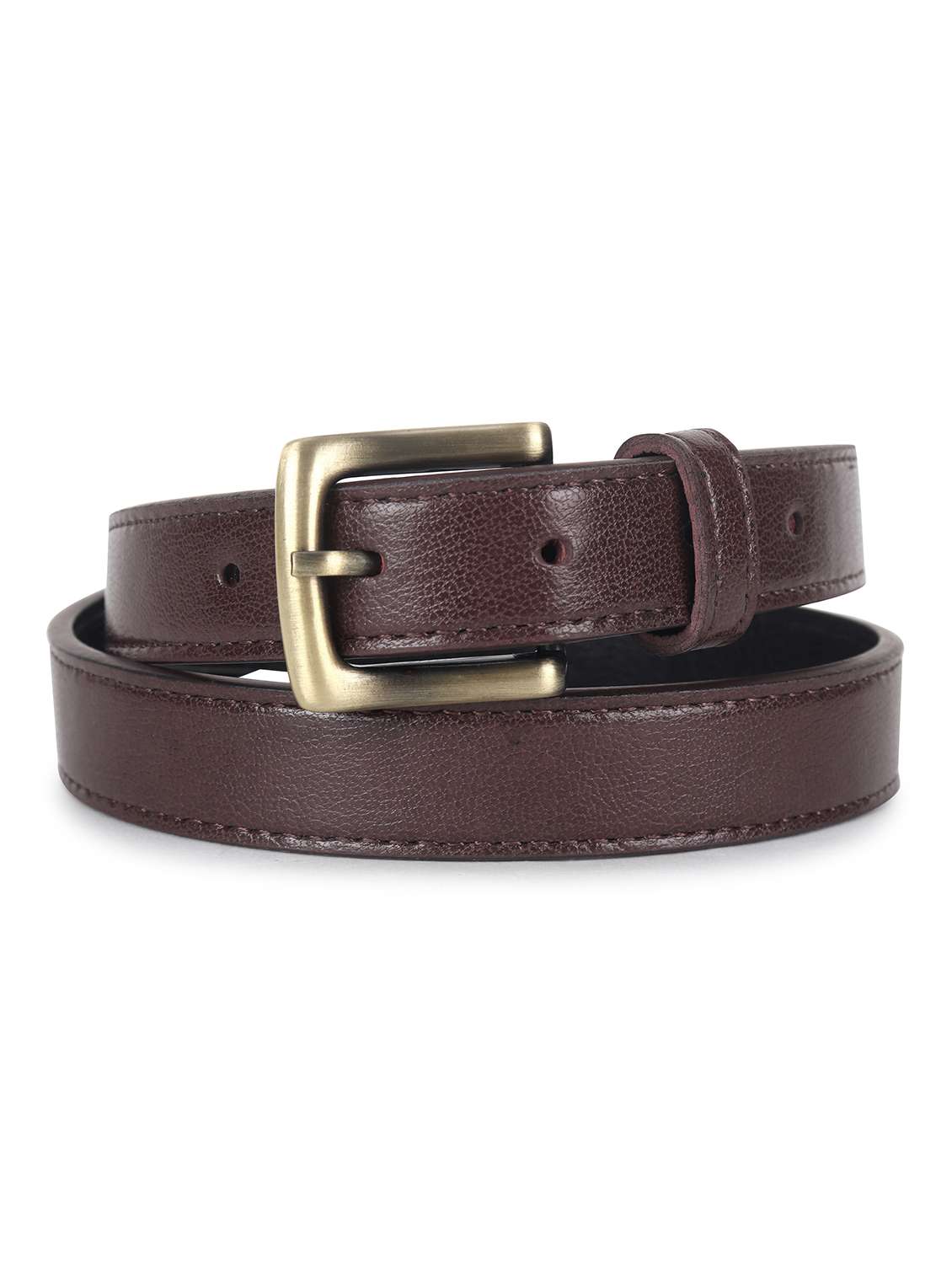 women leather brown plain buckle belt