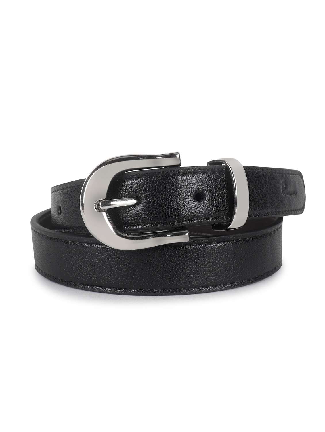 women leather black plain buckle belt