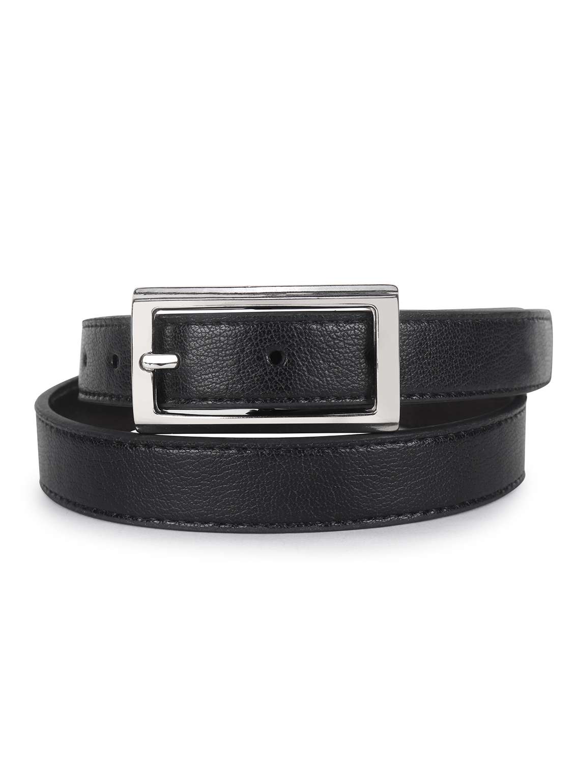 women leather black plain buckle belt
