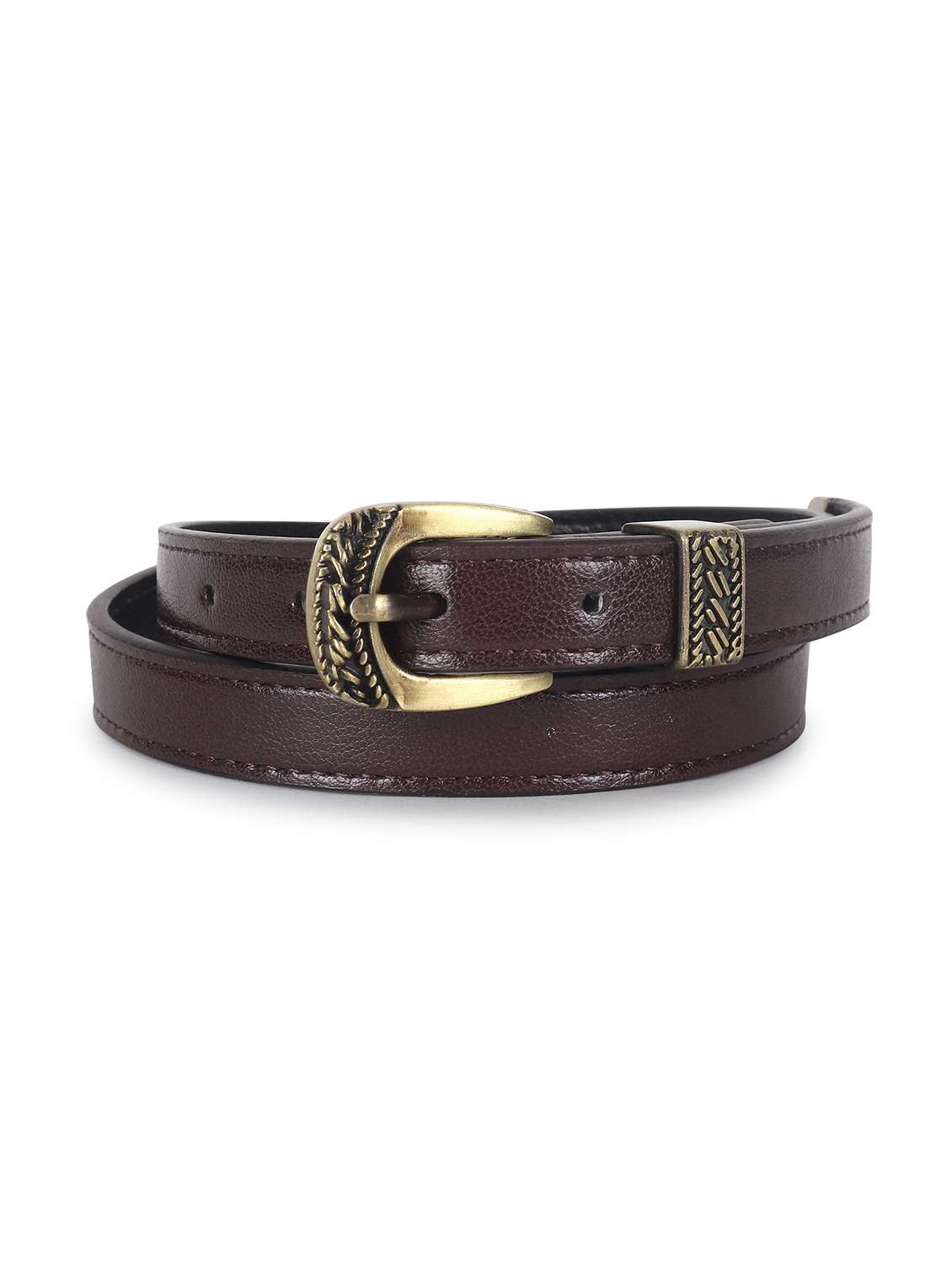 women leather brown plain buckle belt