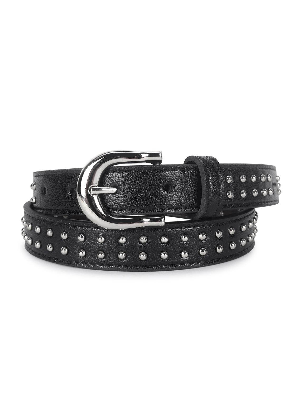 women's black studded leather belt