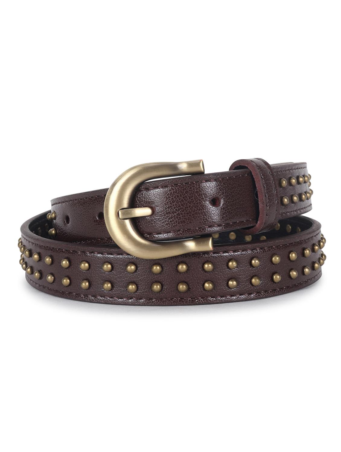 women's brown studded leather belt
