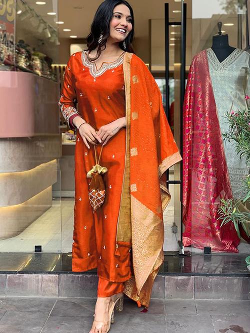 women embroidered kurta and pant with dupatta  - 21995256 -  Standard Image - 0