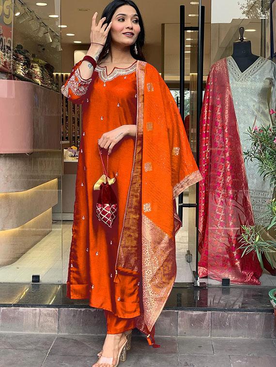 women embroidered kurta and pant with dupatta - 21995256 - Standard Image - 3