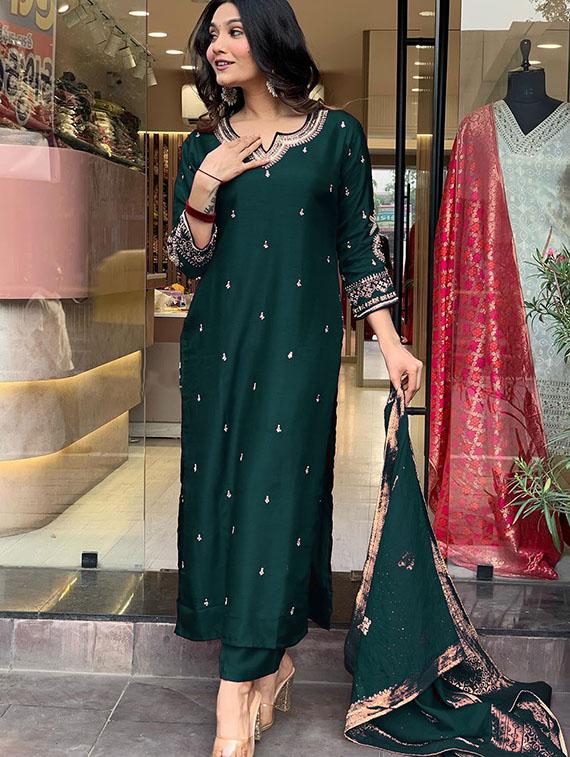 women embroidered kurta and pant with dupatta - 21995258 - Standard Image - 3
