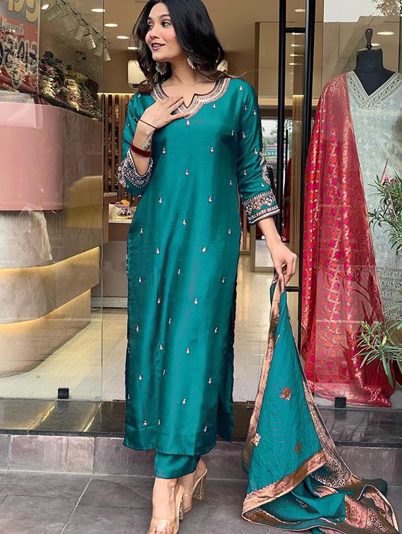 women embroidered kurta and pant with dupatta - 21995259 - Standard Image - 3