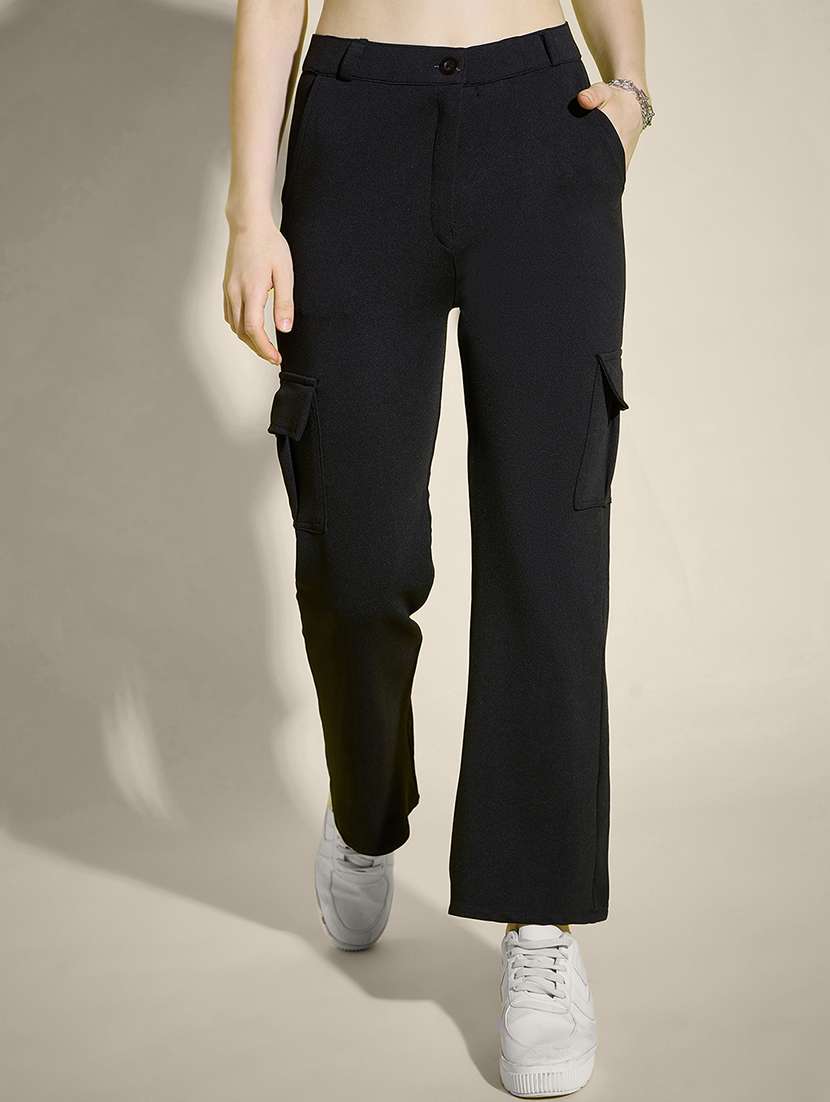 women solid high rise cargo - 21995379 -  Zoom Image - 0