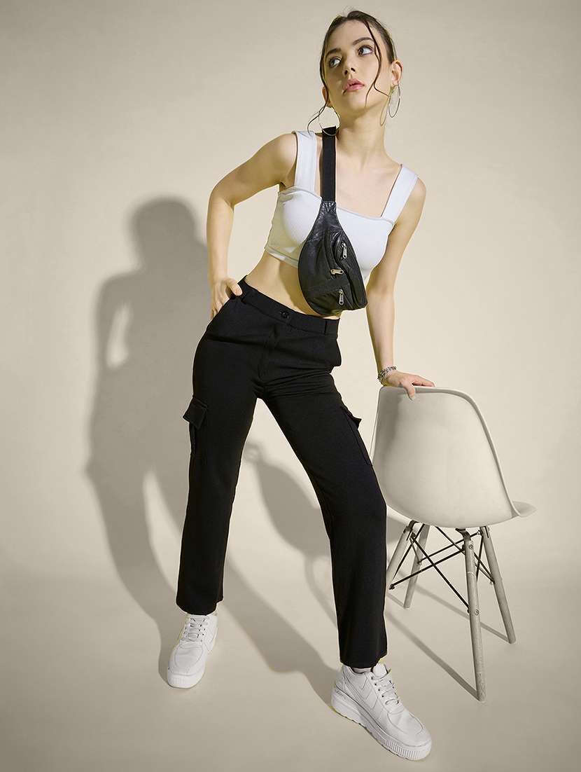 women solid high rise cargo - 21995379 - Standard Image - 3
