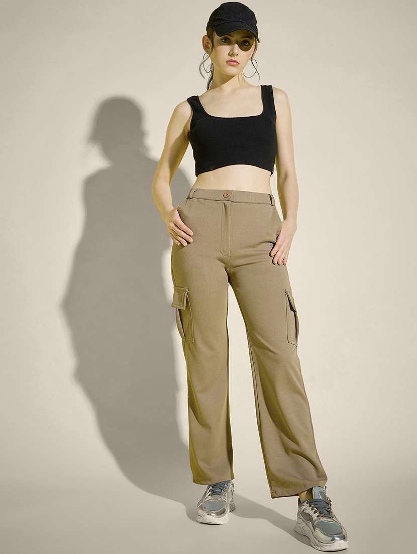 women solid high rise cargo - 21995380 -  Standard Image - 5