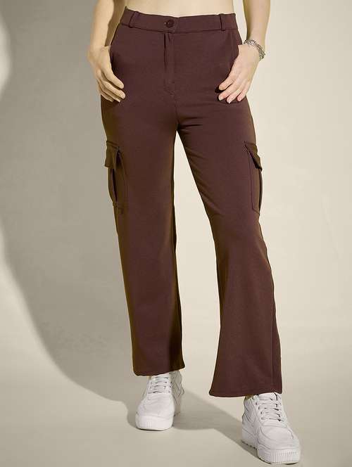 women brown solid high rise cargo - 21995381 -  Standard Image - 0