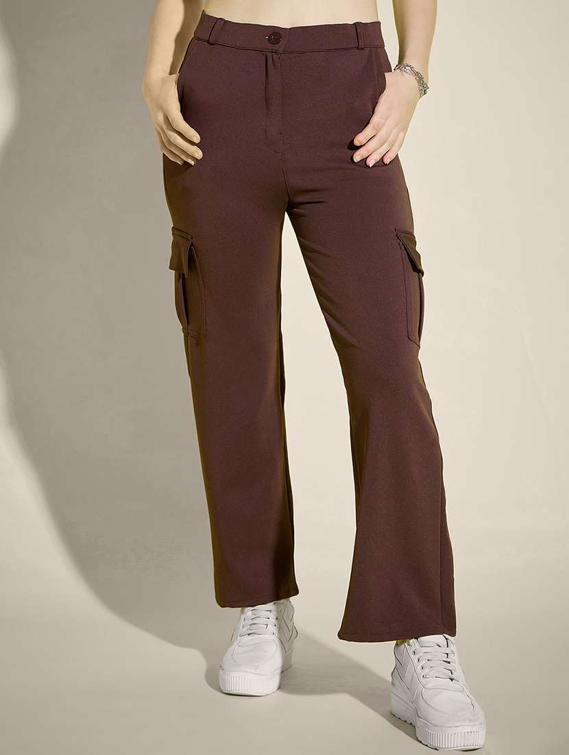 women brown solid high rise cargo - 21995381 -  Zoom Image - 0