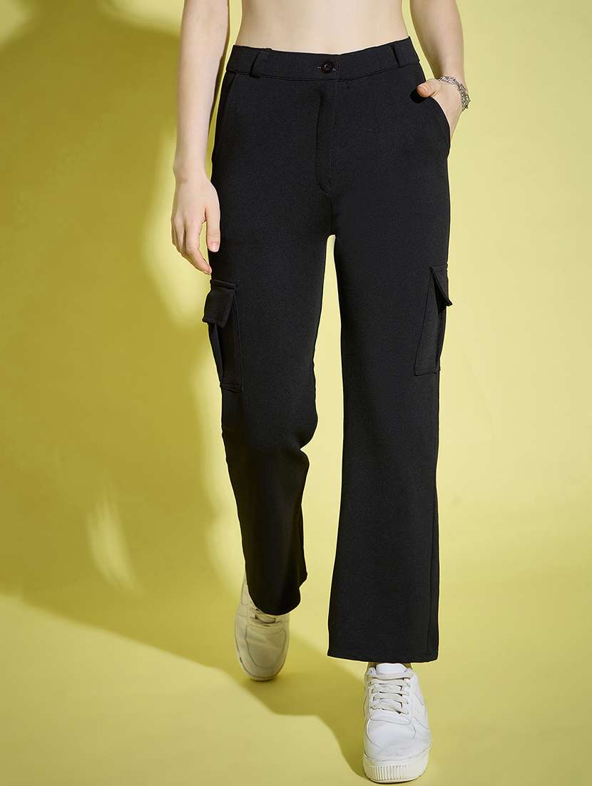 women black solid high rise cargo - 21995798 - Zoom Image - 0