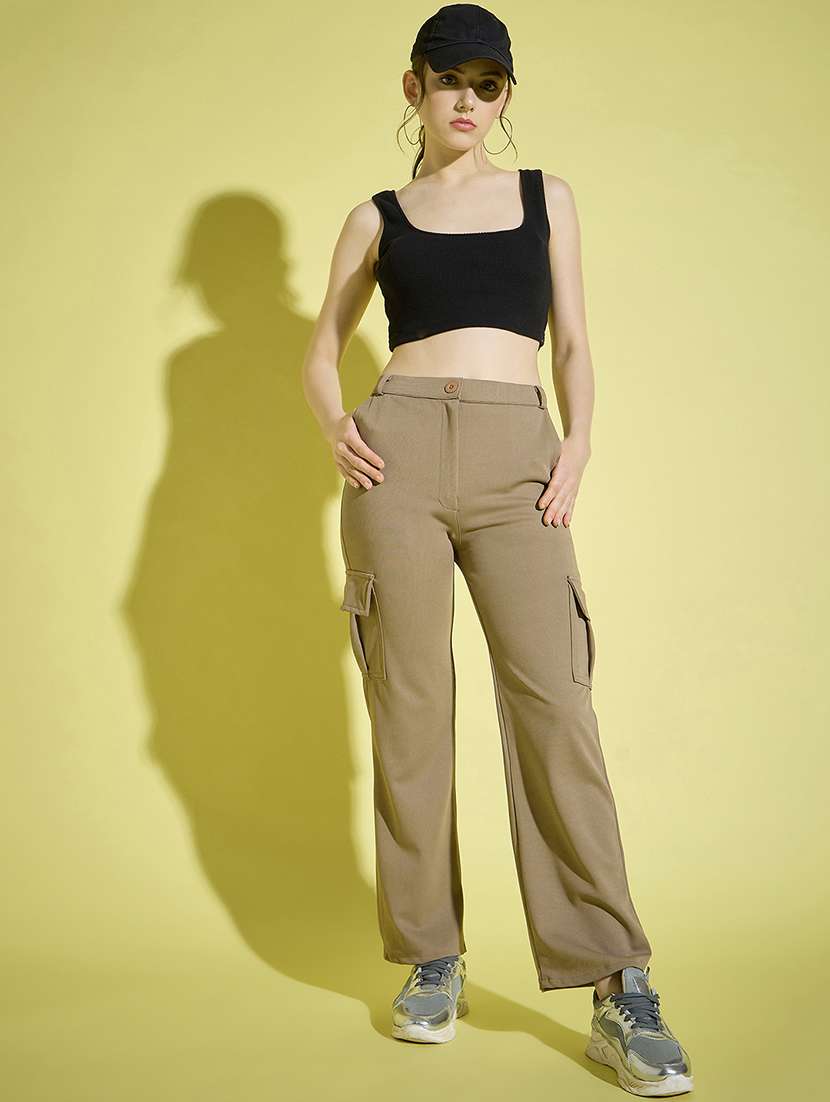 women beige solid high rise cargo - 21995799 - Standard Image - 3