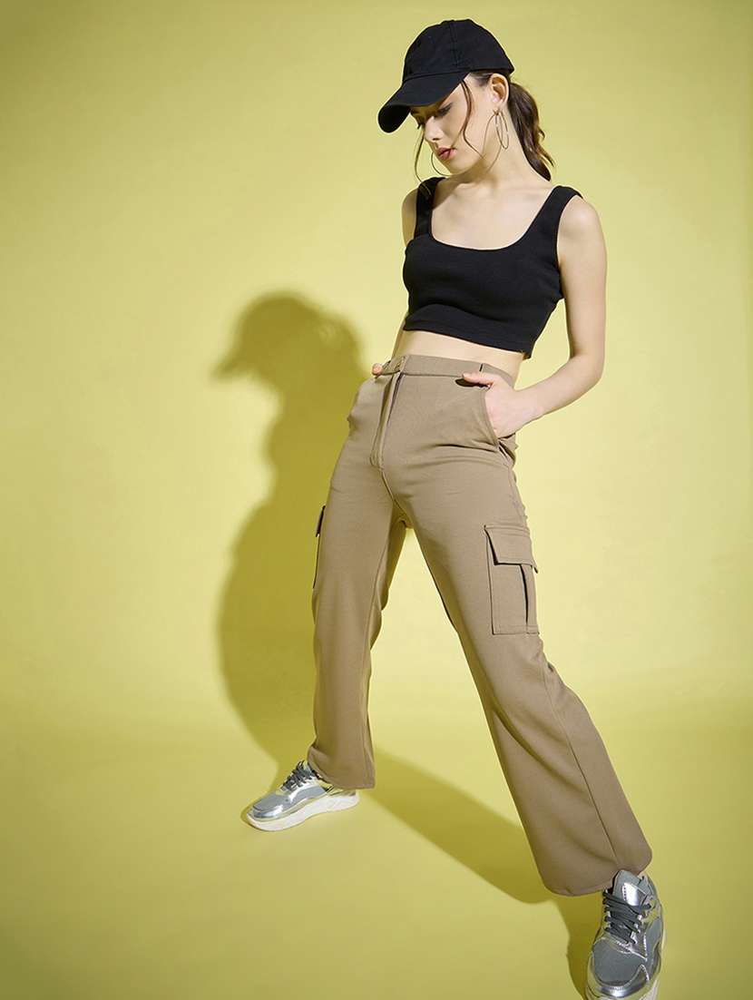 women beige solid high rise cargo - 21995799 - Standard Image - 5